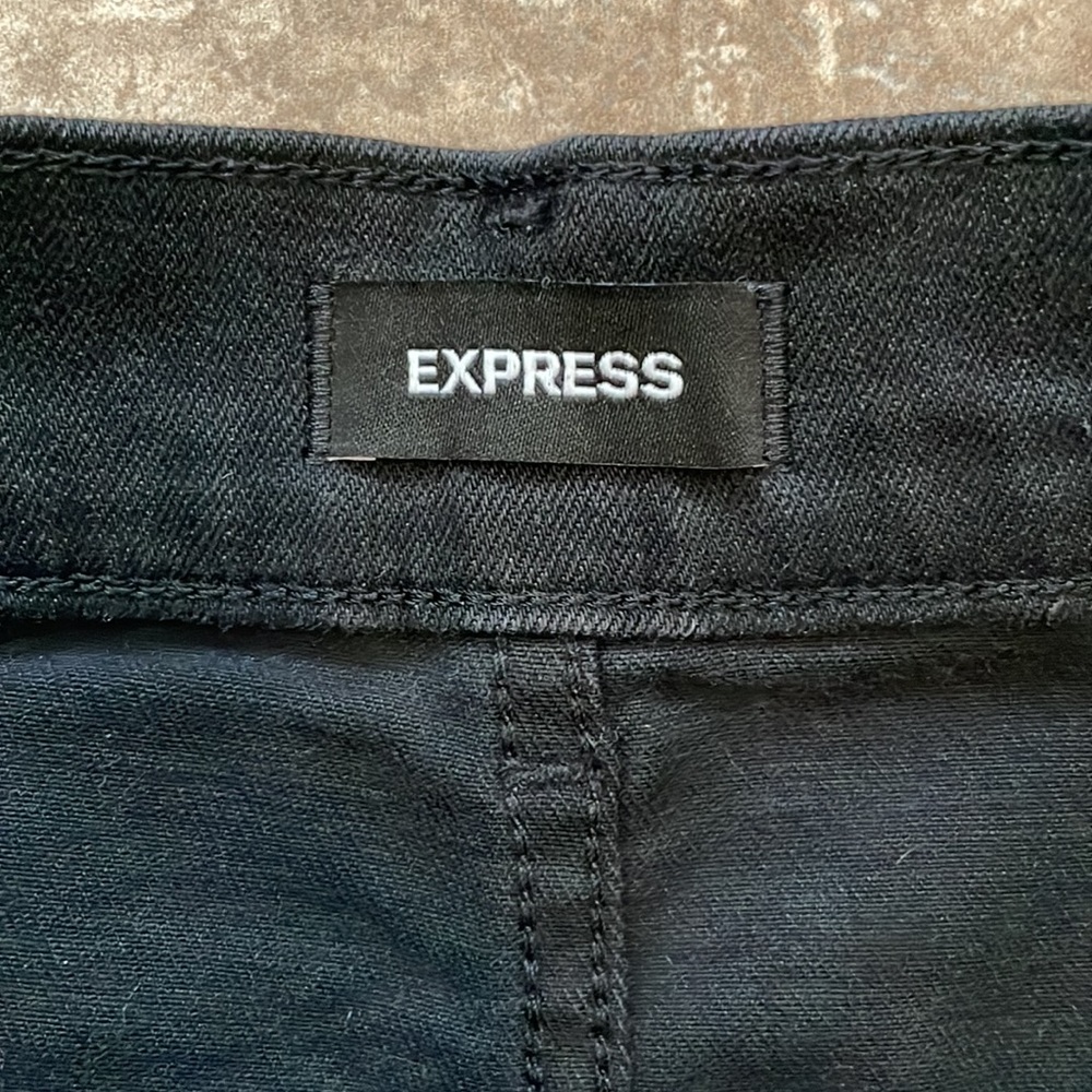 Express Midi Super High Rise Shorts with Rhinestone Buttons - Picture 3 of 5